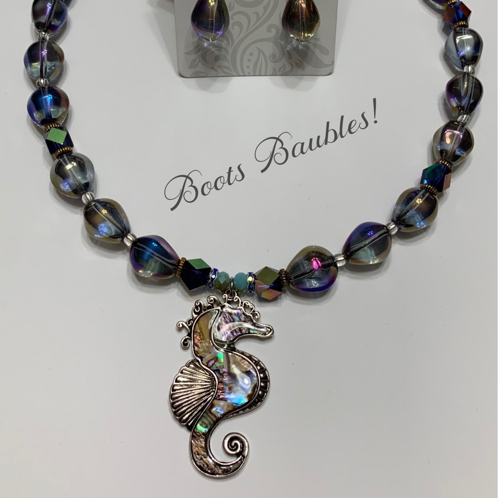 Abalone seahorse jewelry set